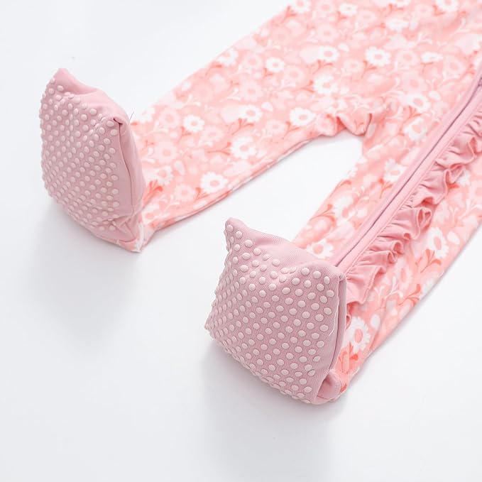 JunNeng Baby Girl Viscose from Bamboo Sleeper with Mitten Cuffs, 2 Way Zipper Romper, Sleep N' Play Pajamas 0-18 Months