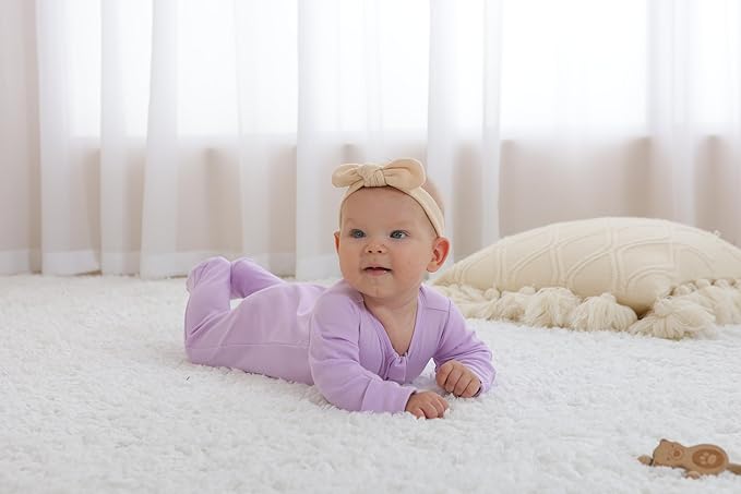 GUISBY Long Sleeve Baby Footed Pajamas with Mittens Cotton Sleepers with Zipper 3-Pack