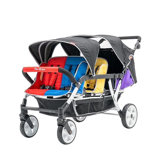 Familidoo H6E 6 seat Baby Stroller- Double Canopy - Daycare Strollers with 5 Point Safety Harness - Backseat footrest Extension for 0 to 36 Months