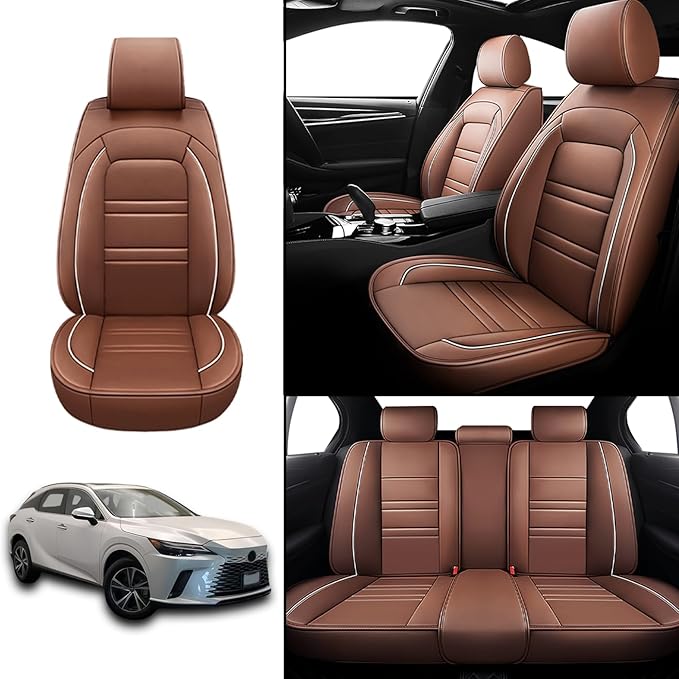 Seat Covers for Lexus Car rx350 2007-2024 | 5-Seats Leather Seat Covers, Easy to Install Automotive Seat Covers Full Set (Full Set, Coffee)