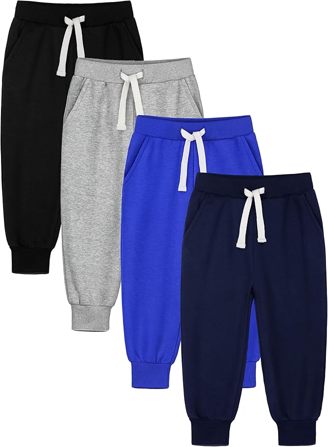 HXP 4 Pack Toddler Boys Sweatpants Pure Cotton Toddler Sweatpants Boys Kids Joggers Pants with Pocket Drawstring