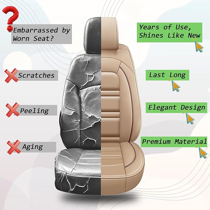 Seat Covers for Cruze 2011-2019 | 5-Seats Leather Seat Covers, Easy to Install Automotive Seat Covers Full Set (Full Set, Beige)