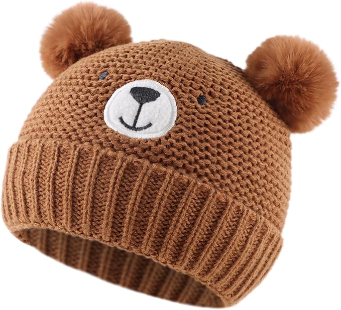 JANGANNSA Cute Bear Baby Beanie Pompom Baby Boys Hat Infant Toddler Winter Knitted Beanies for Girls
