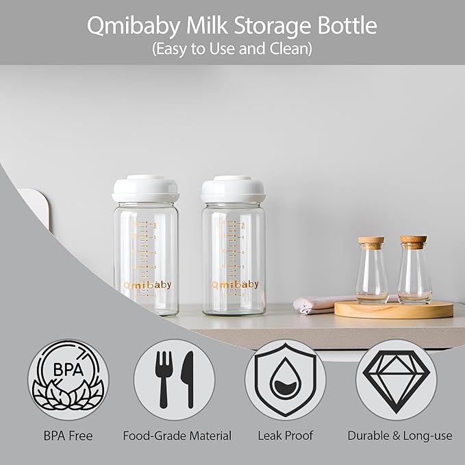Natural Glass Baby Bottle 150ml 5oz Standard Neck Breast Milk Storage Bottles Compatible with Medela Breast Pumps for Breastmilk Storage Bottle Breastfeeding BPA-Free 6 Pack (Grey Lids)