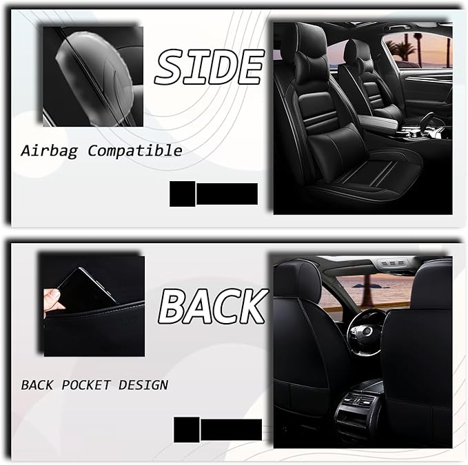 Car Seat Covers for Ford Edge 2007-2024 | 5-Seats Seat Covers, Waterproof Seat Protectors, Automotive Seat Covers (Full Set with Pillow,Black)