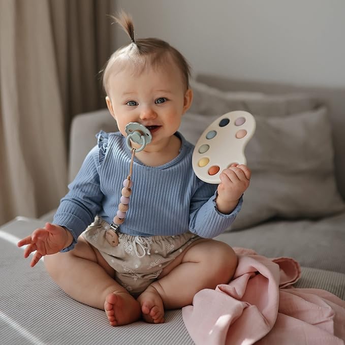 FRIGG Daisy Natural Rubber Baby Pacifier | Made in Denmark | BPA-Free (Seafoam/Cream, 0-6 Months) 2-Pack