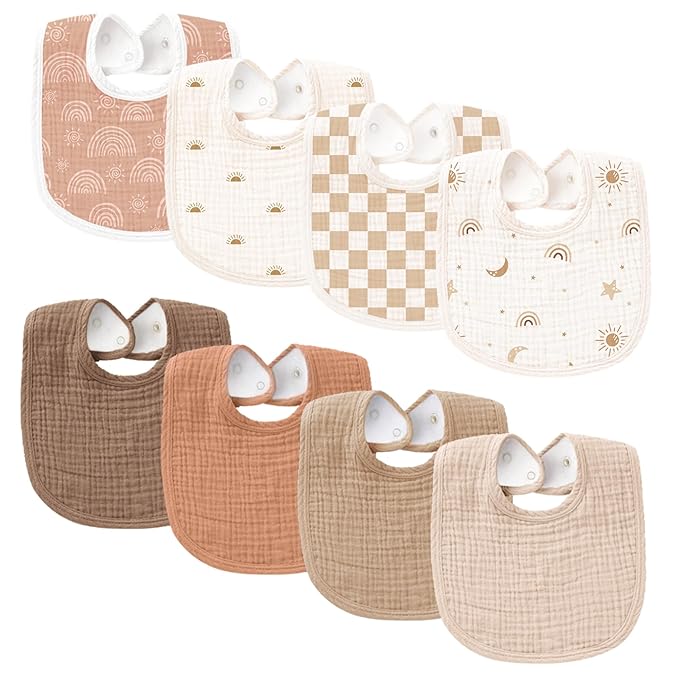 Konssy Muslin Baby Bibs 8 Pack Baby Bandana Drool Bibs Cotton for Unisex Boys and Girls, Soft Absorbent Set for Teething and Drooling