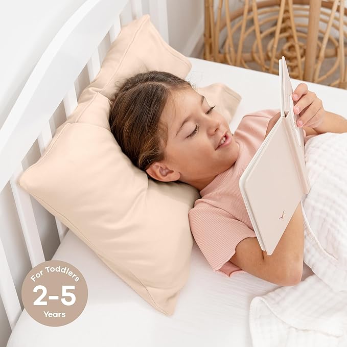 Comfy Cubs Toddler Pillow with Cotton Pillowcase, 13 x 18 in, 2 Pack - Travel and Sleep Support for Kids - Lightweight, Breathable Microfiber Fill - Soft and Cozy Small Pillow for Toddlers - Cream