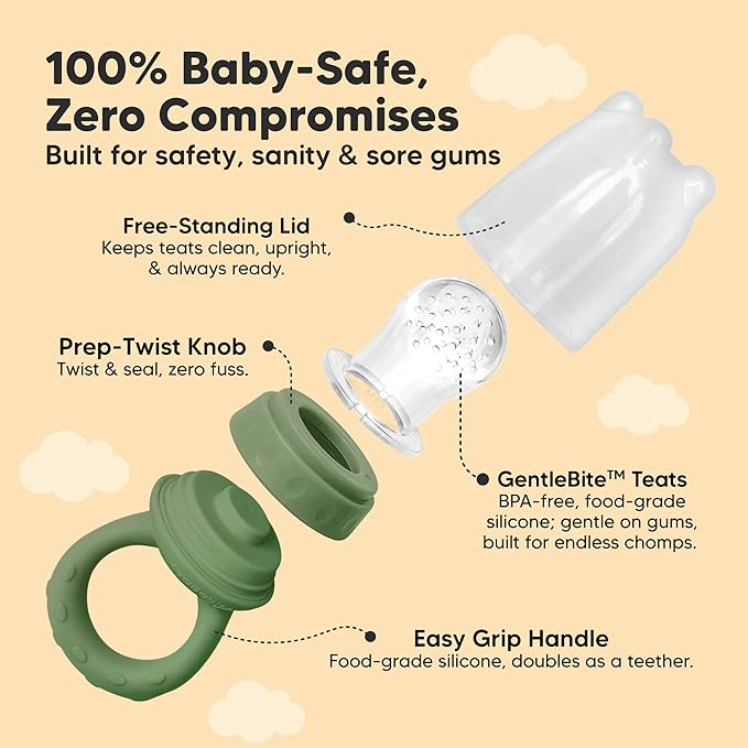 KeaBabies Baby Fruit Feeder 2pk - Silicone Baby Food Feeder for Babies 6-12 Months, Breast Milk Popsicle for Teething, Weaning, Freeze Frozen Solid Food, BPA-Free Infant Feeding Essential (Slate)