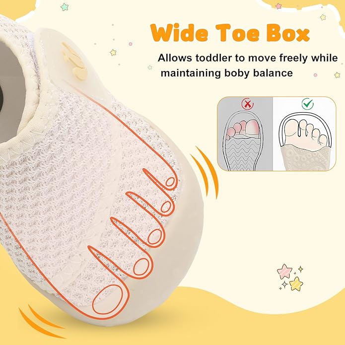 FEETCITY Baby First Walking Shoes Wide Baby Shoes Infant Sneakers Newborn Crib Shoe Barefoot Lightweight Slip On Shoe