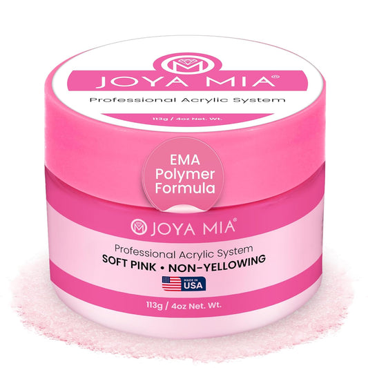 Joya Mia Acrylic Powder for Nails, MMA-Free, Super Adhesion Professional Powder for Flawless & Long-Lasting Nail Enhancements, Easy Application, Vibrant & Stunning Colors - Soft Pink, 4 oz