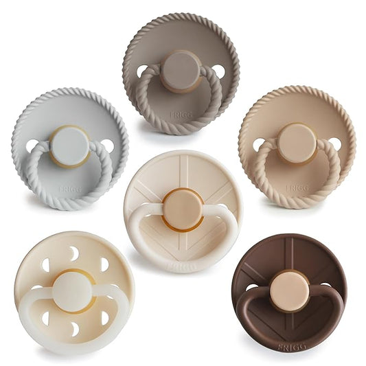 FRIGG Natural Rubber Baby Pacifier 6-Pack Earthy Wonder | Made in Denmark | BPA-Free (0-6 Months)