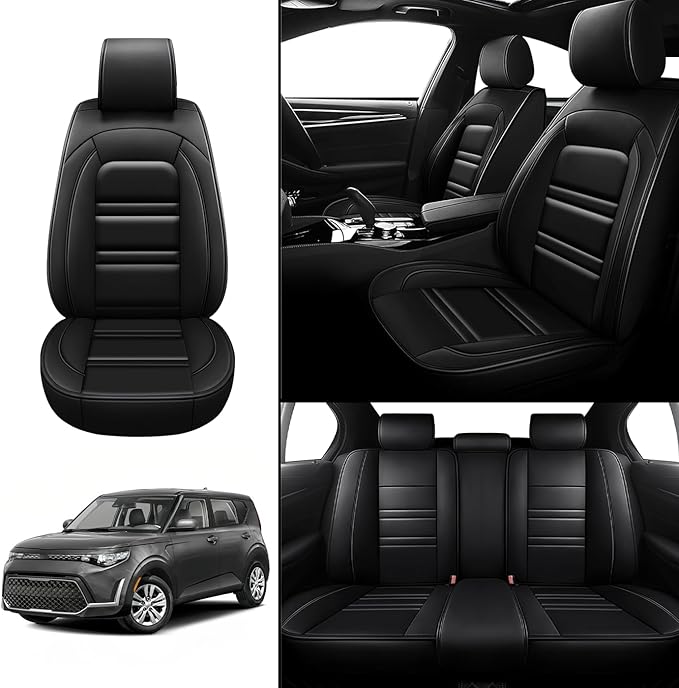 Seat Covers for kia Soul 2010-2025 | 5-Seats Leather Seat Covers, Easy to Install Automotive Seat Covers Full Set (Full Set, Black)