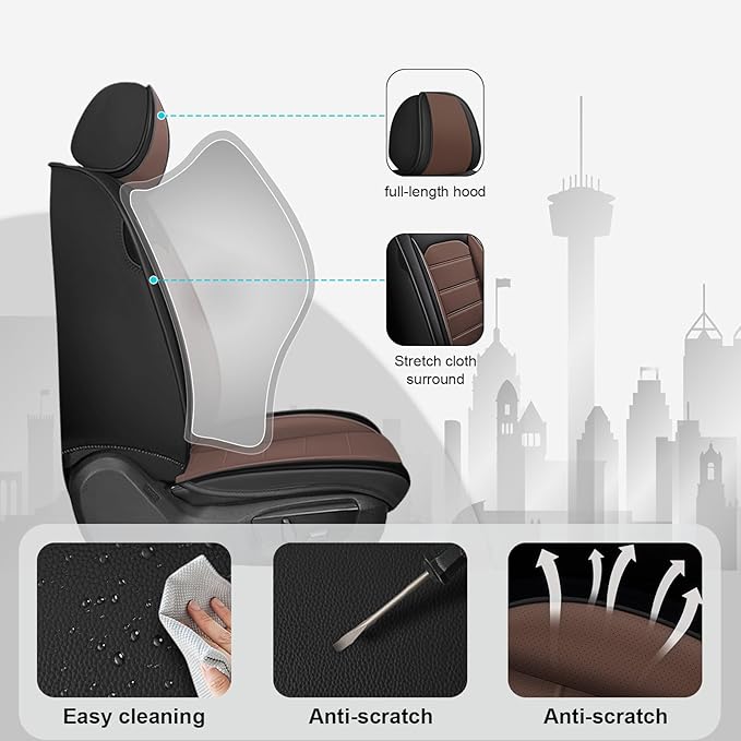 JOJ Car Seat Cover Fit for Toyota Highlander 2001-2025,7 Seat Car Seat Cover,No-Slip Waterproof Breathable Faux Leather Automotive Seat Covers Auto Interior Covers,Full Set with Pillow,Black Coffee