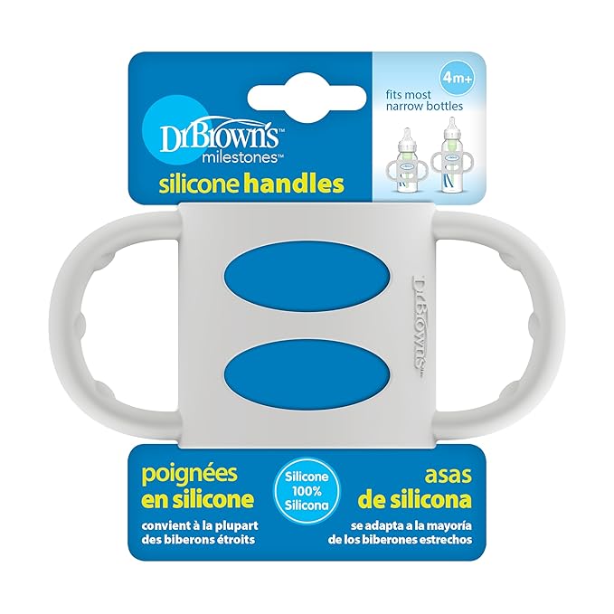 Dr. Brown's Narrow Baby Bottle Handles, 100% Silicone, Easy Grip Removable Handles for Bottle to Sippy Cup Transition, Gray, 4m+
