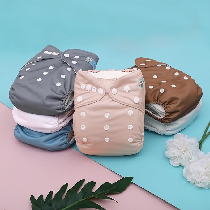 ALVABABY Baby Cloth Diaper 6 Pack with 12 Inserts One Size Cloth Diaper Covers Adjustable Washable Reusable for Baby Girls and Boys 6BM110