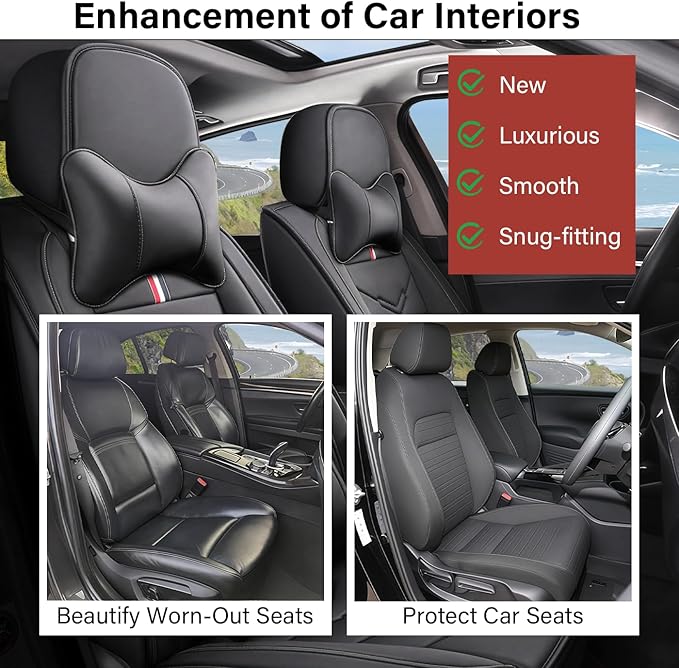 Leather Car Seat Covers Fit for LR Range Rover 2022-2025, 5 Seater Waterproof and Wear-Resistant Seat Cover Interior Accessories(Full Set with Pillow,Black)