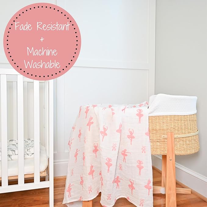 LollyBanks Baby Blanket, 100% Cotton Muslin Swaddle Blankets, Soft Girl Blanket 47 x 47 Inches, Nursery Swaddling Blankets for Girls, Baby Essentials, Registry (Ballet Print, Dance)