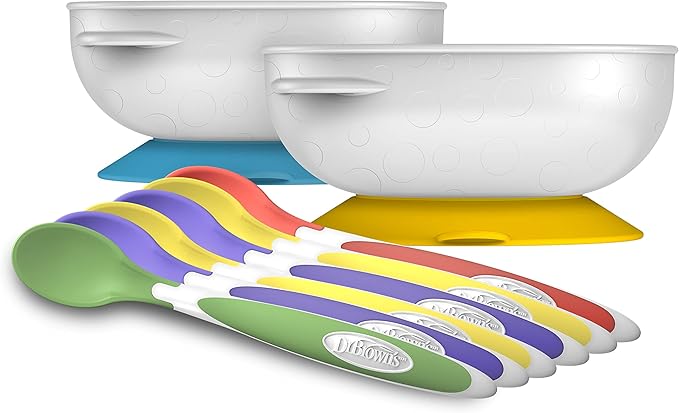Dr. Brown's Soft-Tip Toddler Feeding Spoons, 6 Pack with No-Slip Strong Suction Bowl for Babies and Toddlers, BPA Free, 2 Pack