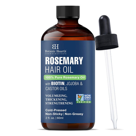 Botanic Hearth 100% Pure Rosemary Oil For Hair Growth (2 fl oz)| Infused with Biotin, Jojoba & Castor Oil | Hair Oil Repairs Dry Damaged Hair, Strengthening, Healthier Hair- Hair Tonic