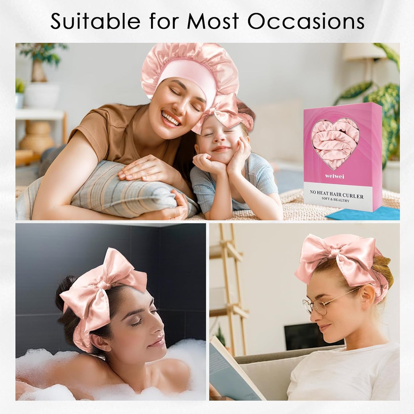 weiwei Satin Heatless Curls Overnight Hair Curler Headband, No Heat Curls Overnight Hair Curlers to Sleep In, 70" Hair Curlers No Heat, 9 Pcs Satin Heatless Curling Set for Women Long Hair