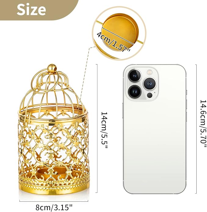 2 Pcs Small Metal Tealight Hanging Birdcage Lantern, Vintage Decorative - Image 5