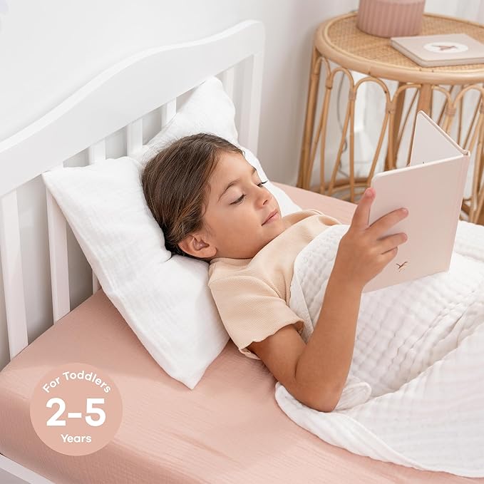 Comfy Cubs Toddler Pillow with Muslin Pillowcase, 13 x 18 in, 2 Pack - Travel and Sleep Support for Kids - Lightweight, Breathable Microfiber Fill - Soft and Cozy Small Pillow for Toddlers - White