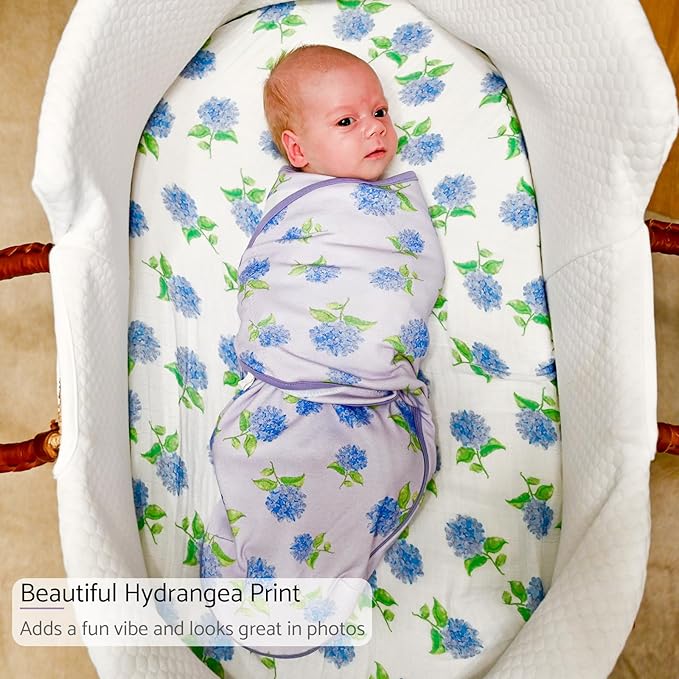 LollyBanks Baby Swaddles 100% Organic Cotton, 3-6 Months Baby Girl Swaddles with Easy Change Zipper, Swaddle Sack for Newborn Girls (Hydrangea Print)