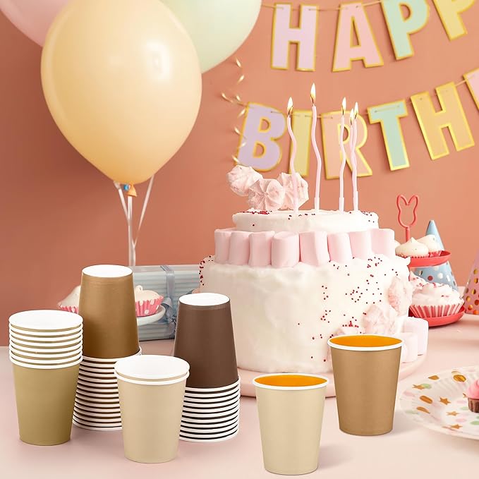 URATOT 60 Pieces 9 Ounce Brown Paper Cups Gradient Color Disposable Coffee Cups Party Cups Beverage Drinking Cups for Party, DIY and Holiday Party Supplies