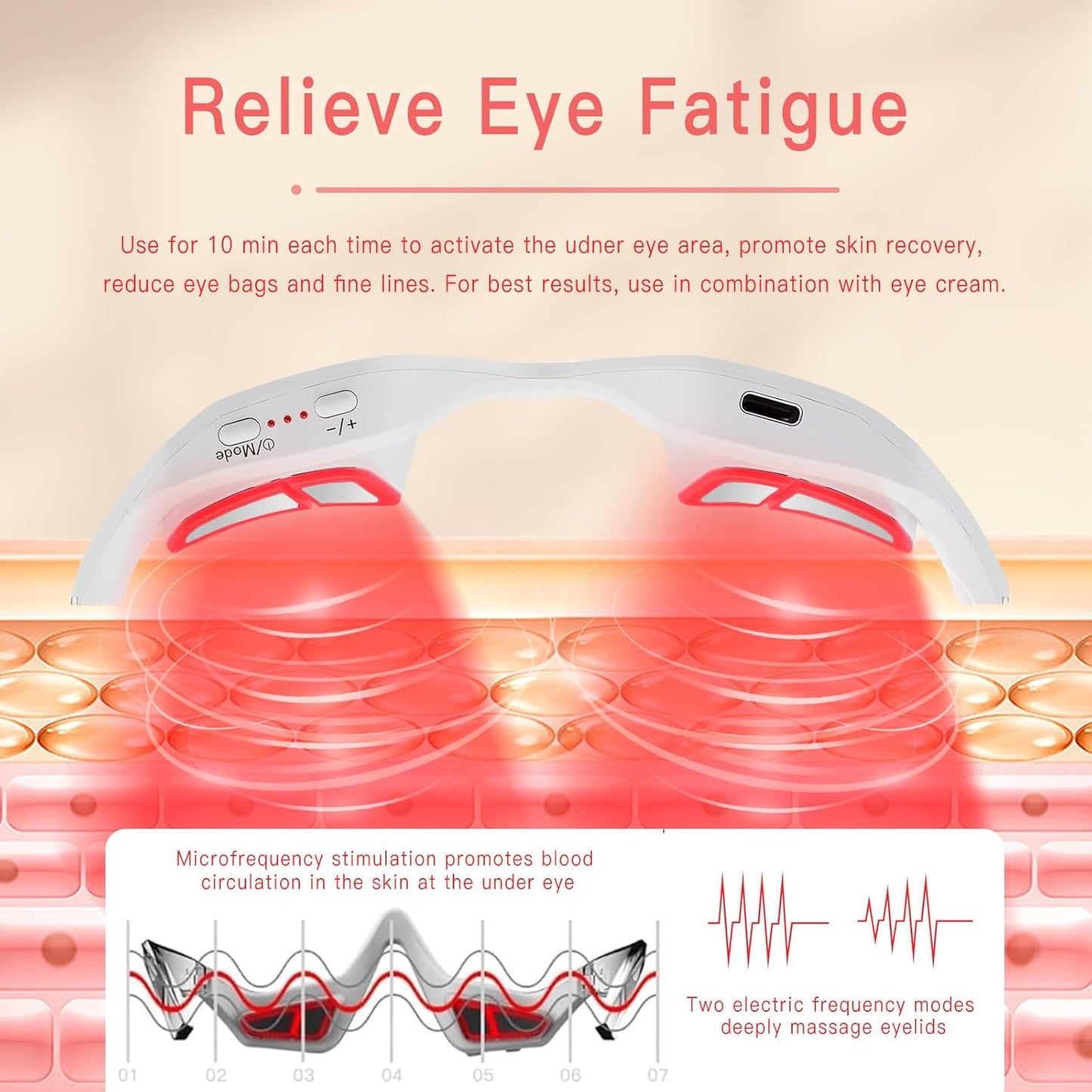 Under Eye Red Light Therapy Glasses, Red Light Therapy for Eyes Eyelift Device with Microcurrent, Under Eyes Red Light Therapy Glasses Treatment Eye Bags Dark Circles Puffiness Wrinkles Fine Lines