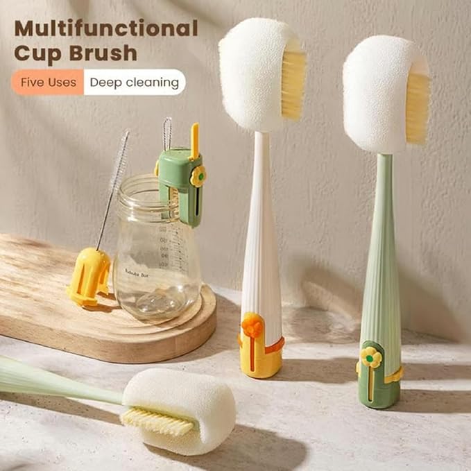 5 in 1 Bottle Cleaning Brush Set, 5‑in‑1 Multifunctional Bottle Cleaning Brush Set, Straw Cleaner Brush for Baby Bottles, Multifunctional Detachable Water Bottle Brush (1PCS White)