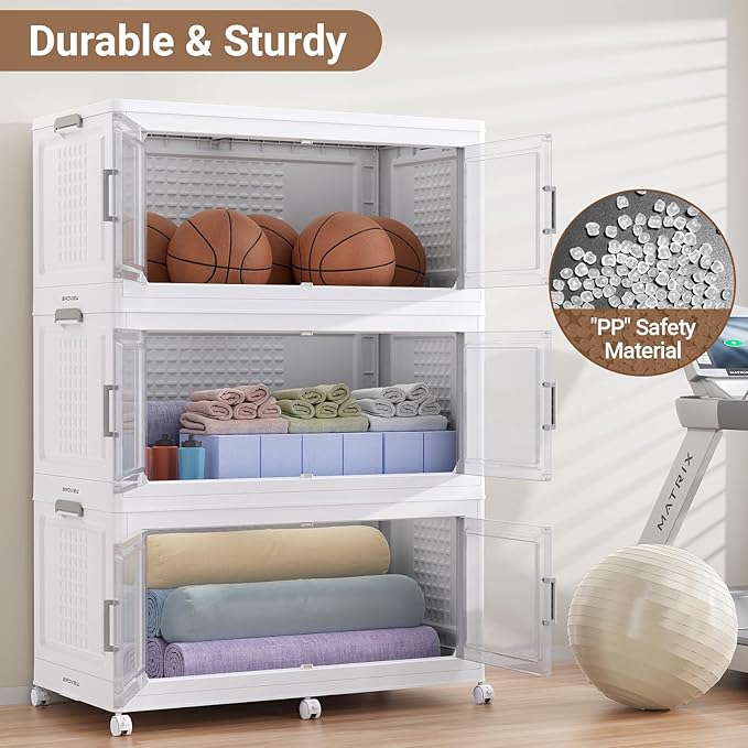 BROVIEW 800Qt Plastic Storage Bins with Lid and Wheels, 4Pack Extra Large Stackable Storage Bins with Dividers,Closet Organizers and Storage Cabinet Collapsible Box Shelves for Home Kitchen,White