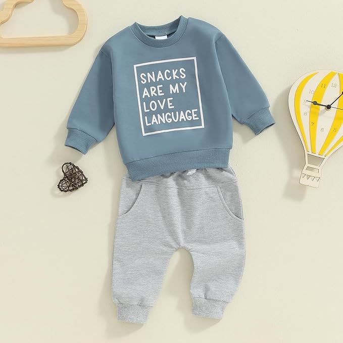 Toddler Baby Boy Fall Winter Outfit Long Sleeve Letter Print Sweatshirts and Jogger Pants Infant Boy Clothes