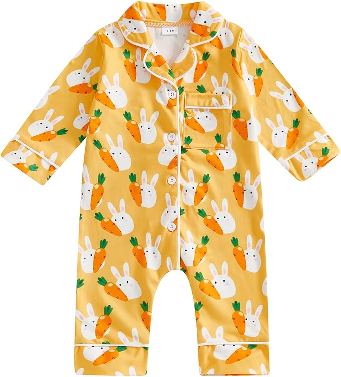 Balaflyie Baby Girl Button Down Pajamas Romper One-Piece Jumpsuit Long Sleeve Sleeper Infant Sleepwear