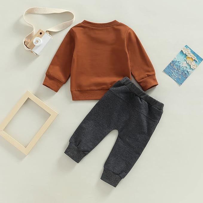 Toddler Baby Boy Clothes Solid Color Long Sleeve Crewneck Sweatshirt Top Casual Pants Set 2Pcs Fall Winter Outfits