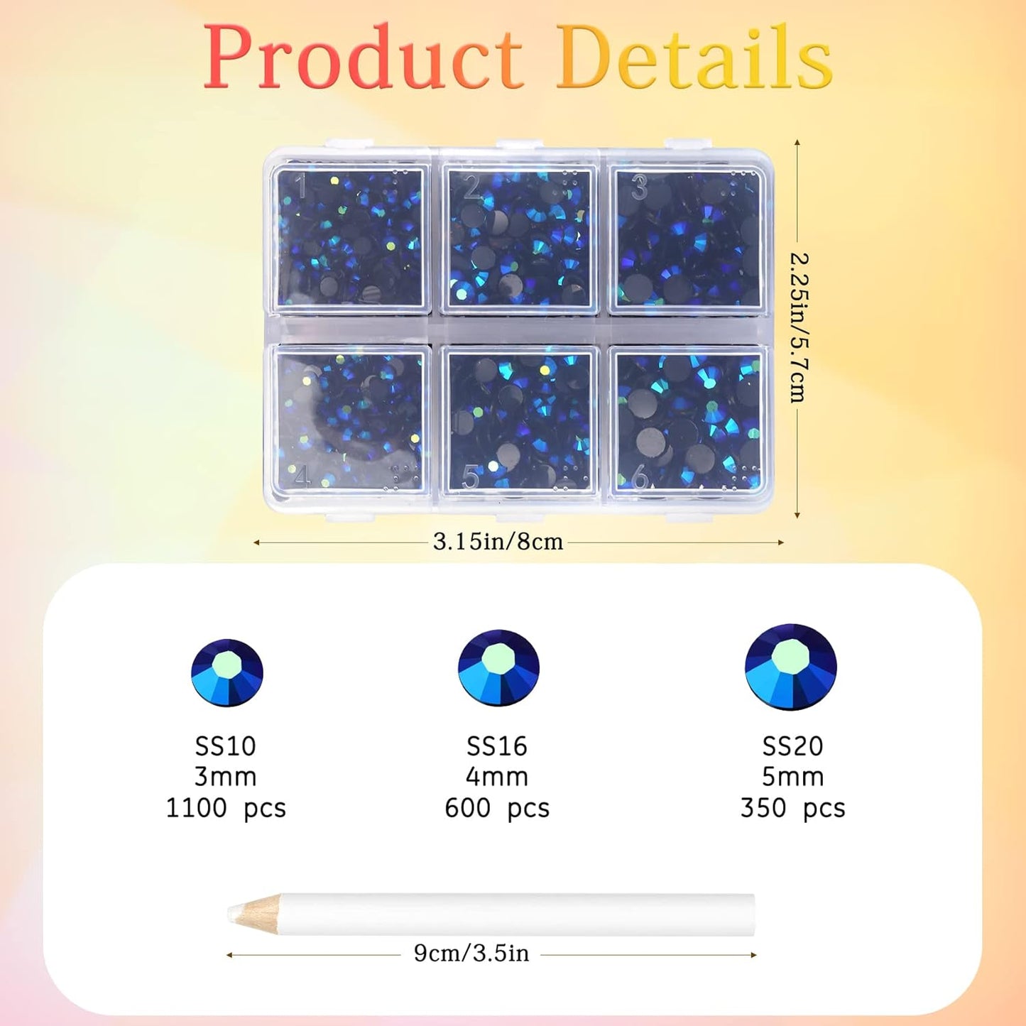 Multi Size 3mm 4mm 5mm Rhinestones Set for Nails Crafts Navy Blue Non Hotfix Rhinestones Nail Gems Rhinestone Jelly AB&Round Flat Back Resin Rhinestone for Makeup Clothes Shoes Eyes Bottles Crafts