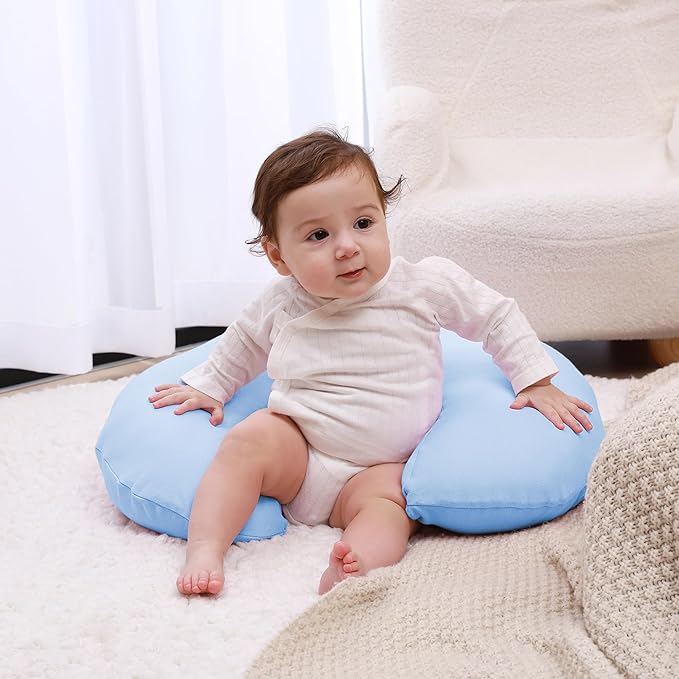 Nursing Pillow, Plus Size Breastfeeding Pillow Original Support for Baby Boys Girls Breastfeeding Essentials, with Removable Soft Cotton Cover (Light Blue, Standard (23.62*18.11*5.91 Inches))
