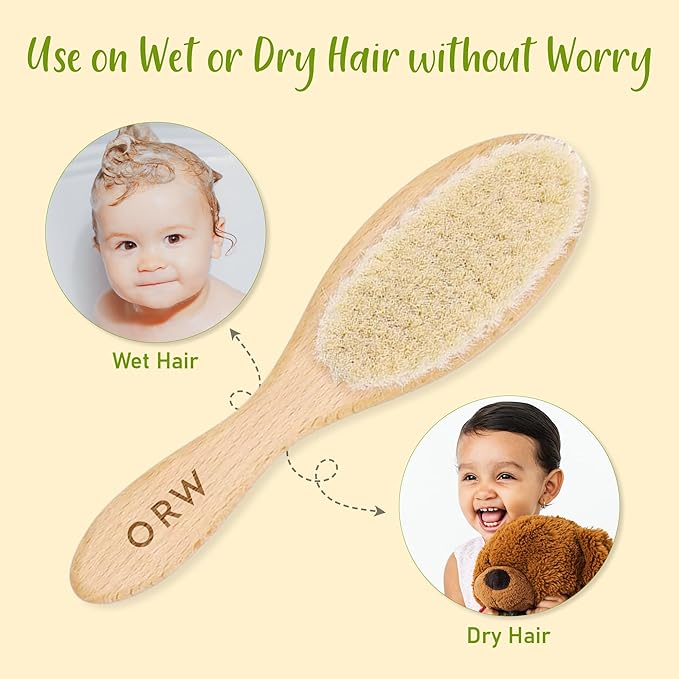 ORW OREN’S Baby Hair Brush - Perfect for Newborn, Toddlers, Infants, Girls & Boys - Beechwood Handle & Goat Hair White Bristle Brush for Gentle Scalp Grooming, Cradle Cap Relief