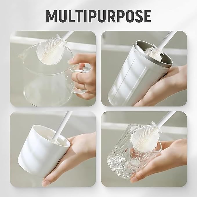 3Pcs 360° Flexible Silicone Bottle Brush with Long Handle Multifunction Flexible, Deep Cleaning for Narrow Neck Bottles, Baby Bottles, Water Bottles (Bule)