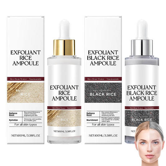 Rice Exfoliant Ampoule Duo, Black and White Face Peeling Solution, Moisturizing Pore Minimizer, 2-Pack, 100ml