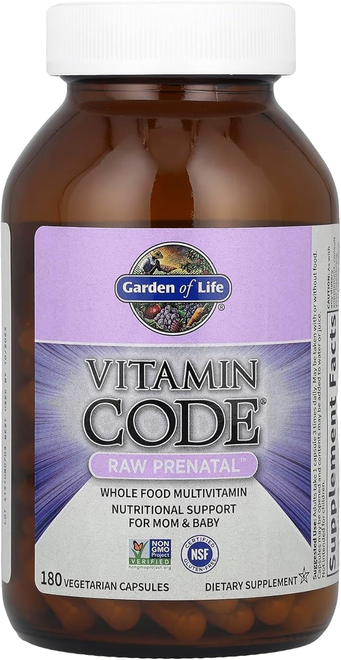 Garden of Life Prenatal Multivitamin for Women from Whole Foods with Biotin, Iron & Folate not Folic Acid, Probiotics for Immune Support - Vitamin Code Raw Pregnancy Must Haves - 180 Capsules
