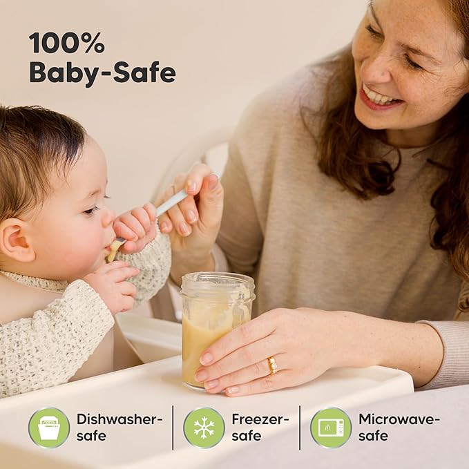 KeaBabies 4pk 8oz Glass Baby Food Containers with Lids - Leak-Proof, Microwavable Small Glass Jars, Baby Purees & Toddler Snack Storage Containers, BPA-Free, Dishwasher & Freezer Safe (Sage)