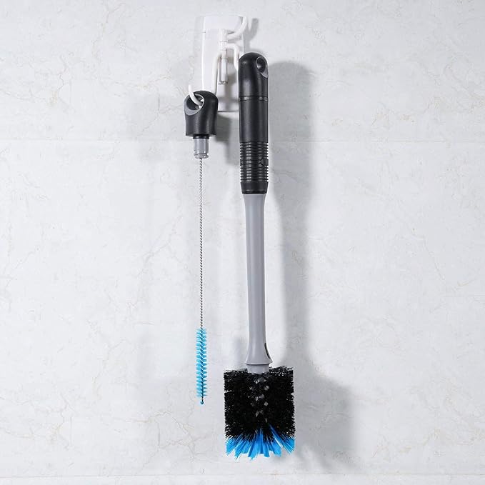 2-in-1 Bottle Brush with Straw Brush, Long Handle Water Bottle Scrubbing Brush, Built for Cleaning Sport Bottles, Baby Bottles, Water Bottles, Coffee Mugs, Wine Decanters, Flask, 1 Pack