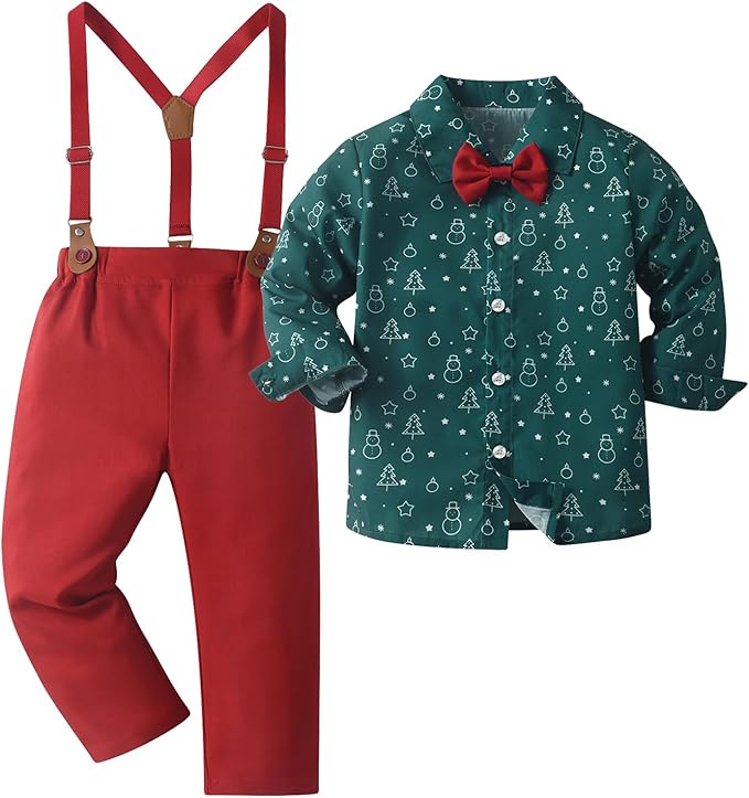 Boarnseorl Baby Boys Pants Sets,Toddler Gentleman Outfits, Infant Long Sleeve Shirt + Pants + Bow Tie + Suspenders