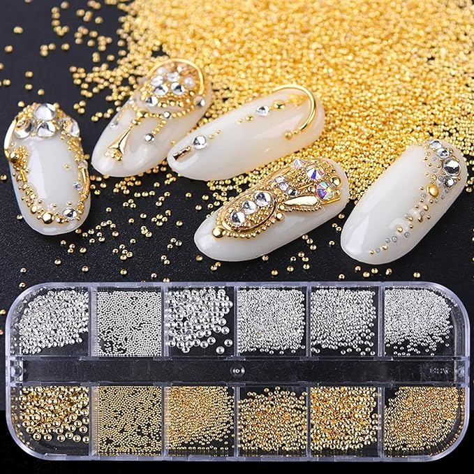 Nail Art Pearls with Nail Rhinestones Glue Gel Flatback Pearls Nail Charms Luxurious Nail Supplies Accessories Gold Silver Nail Gems Jewelry Pearls for Women Nail Design