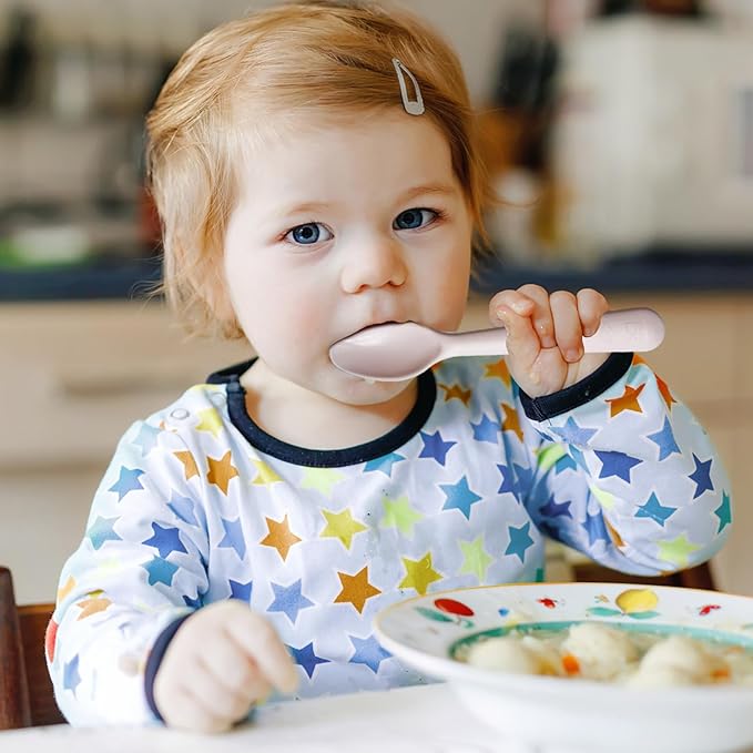 12 Pcs Kids Spoons and Forks Toddler Utensils Plastics Reusable Silverware Baby Cutlery Set Feeding Dinnerware Utensils BPA Free Microwave Dishwasher and Freezer Safe- Blue