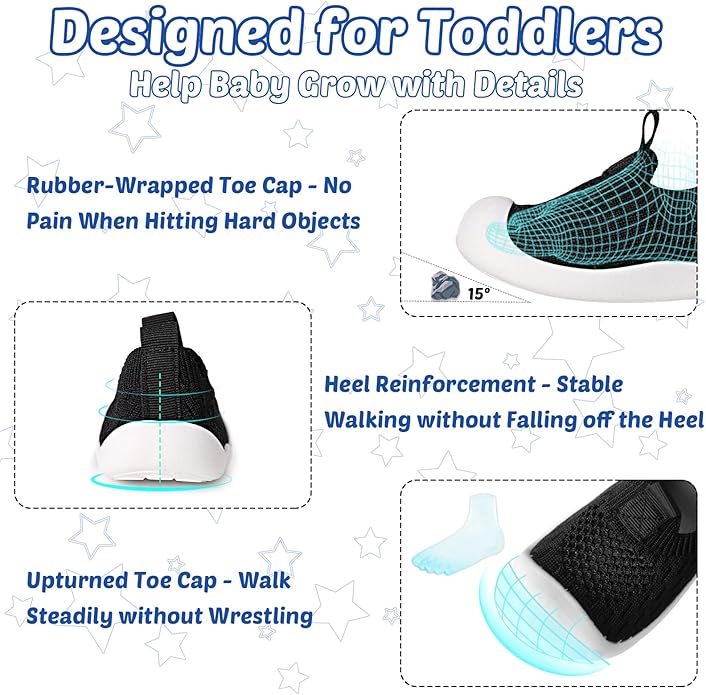 Baby Walking Shoes Toddler Girl Boy Soft Sole Breathable Cotton Canvas Shoes Infant Lightweight Non-Slip Safer Slip-on First Walkers Shoes Casual Tennis Wide Sneakers Rubber Soles Running Outdoor