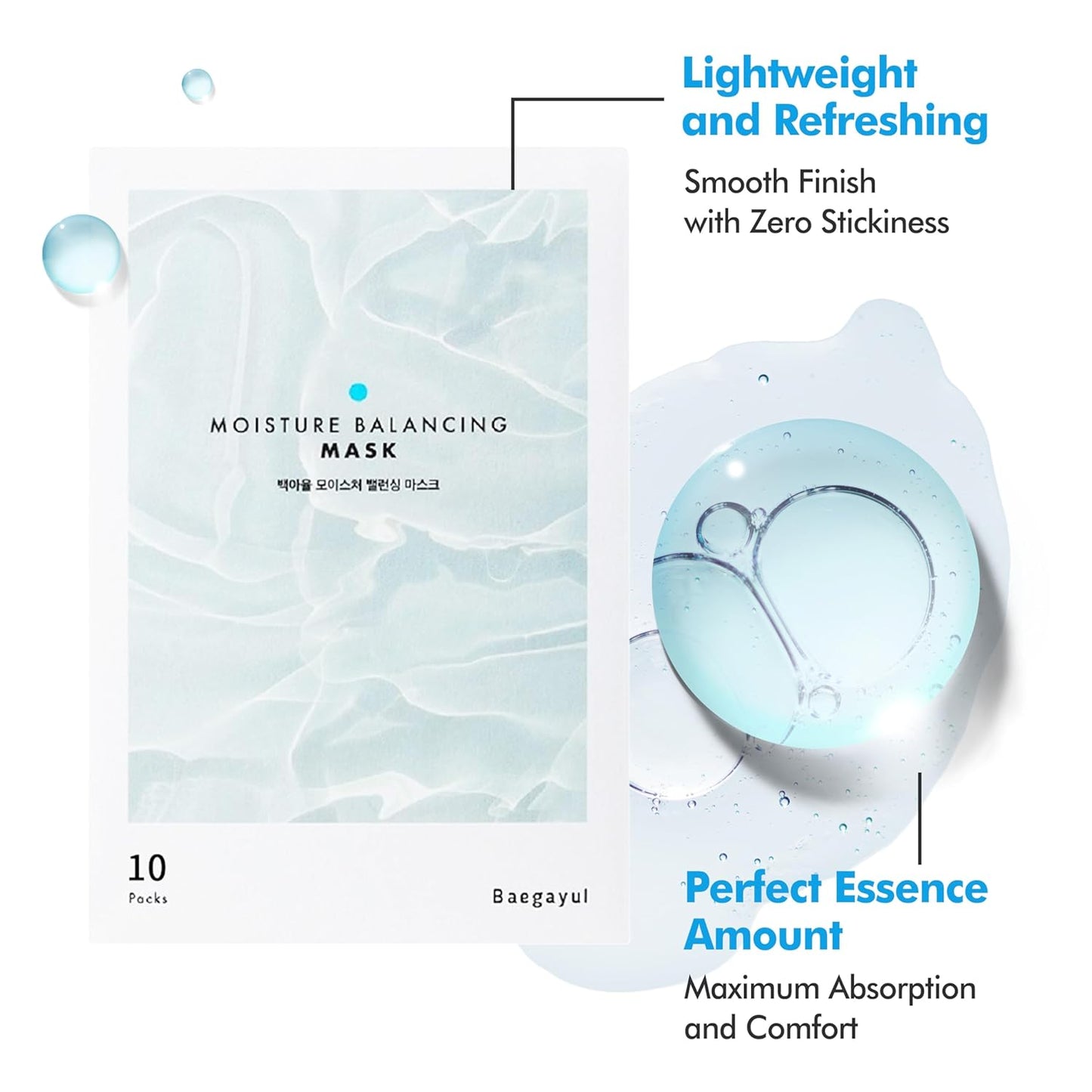 Moisture Balancing Sheet Mask 10EA - Hydrating & Soothing Facial Mask with Hyaluronic Acid, Glow Skin Watergel Texture, Korean Skincare for All Skin Types, Lightweight Non-Sticky Face Mask