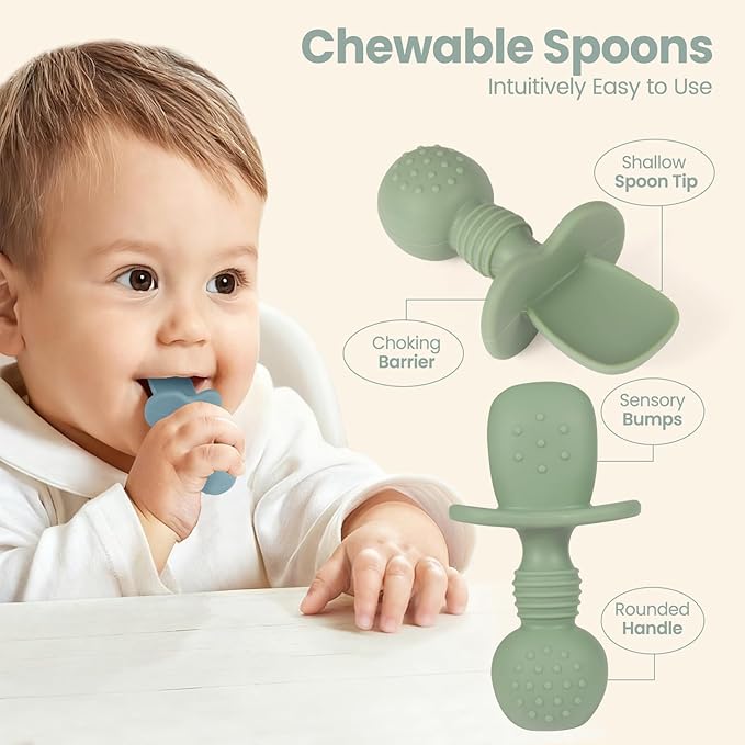 2 Pack Baby Plates with Suction, 2 Pack Silicone Forks and Spoons Set, Baby Led Weaning Supplies, BPA Free, Toddler Utensils for Feeding Essentials