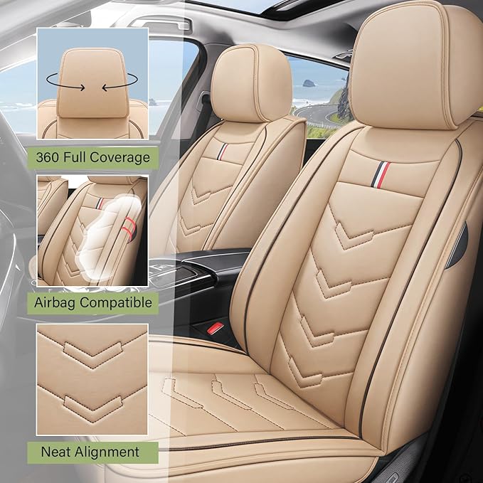 Leather Car Seat Covers Fit for LR Range Rover Evoque 2019-2025, 5 Seater Waterproof and Wear-Resistant Seat Cover Interior Accessories(Full Set,Beige)